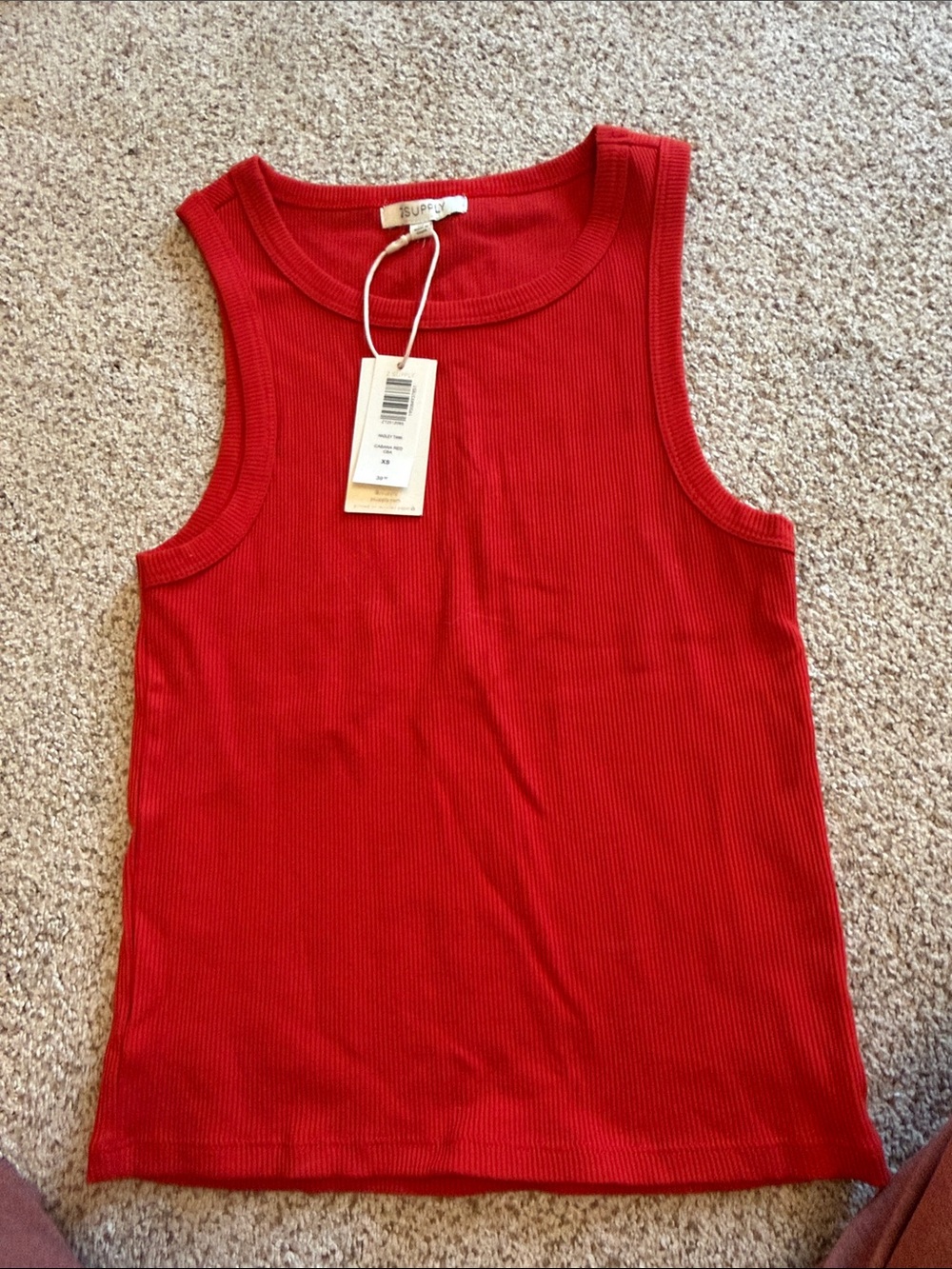 Z Supply Red Ribbed Tank Top